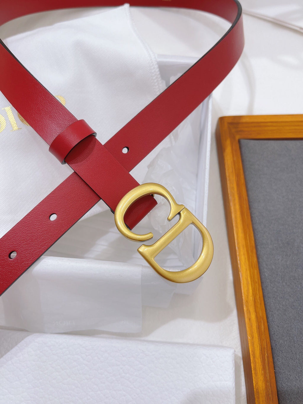 Red Leather Belt with Bold CD Buckle