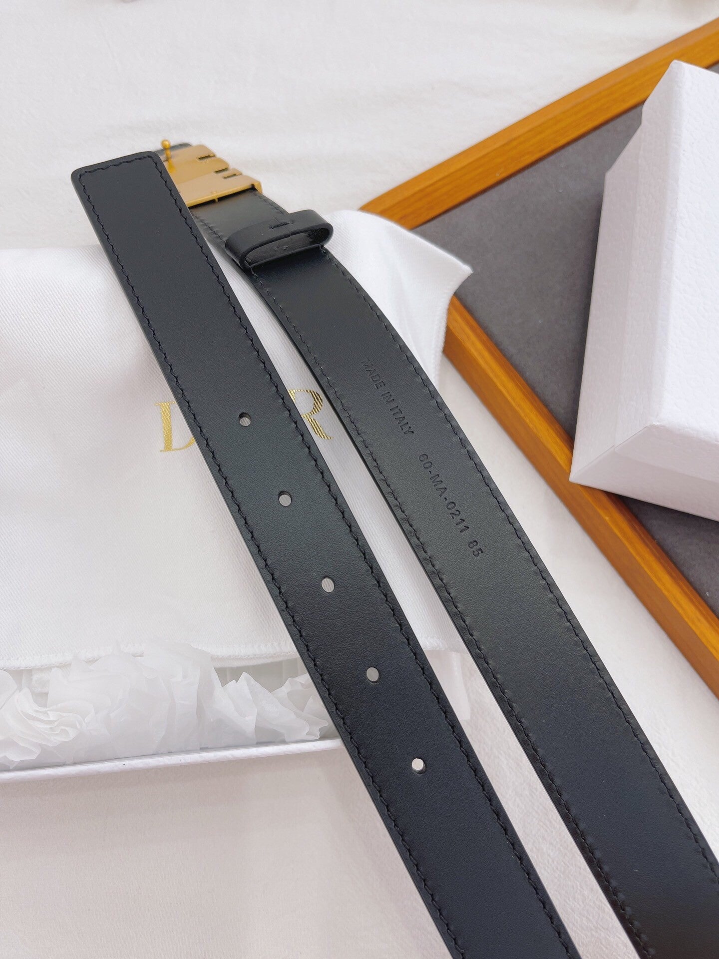 Black Leather Belt with Bold Gold Logo Buckle