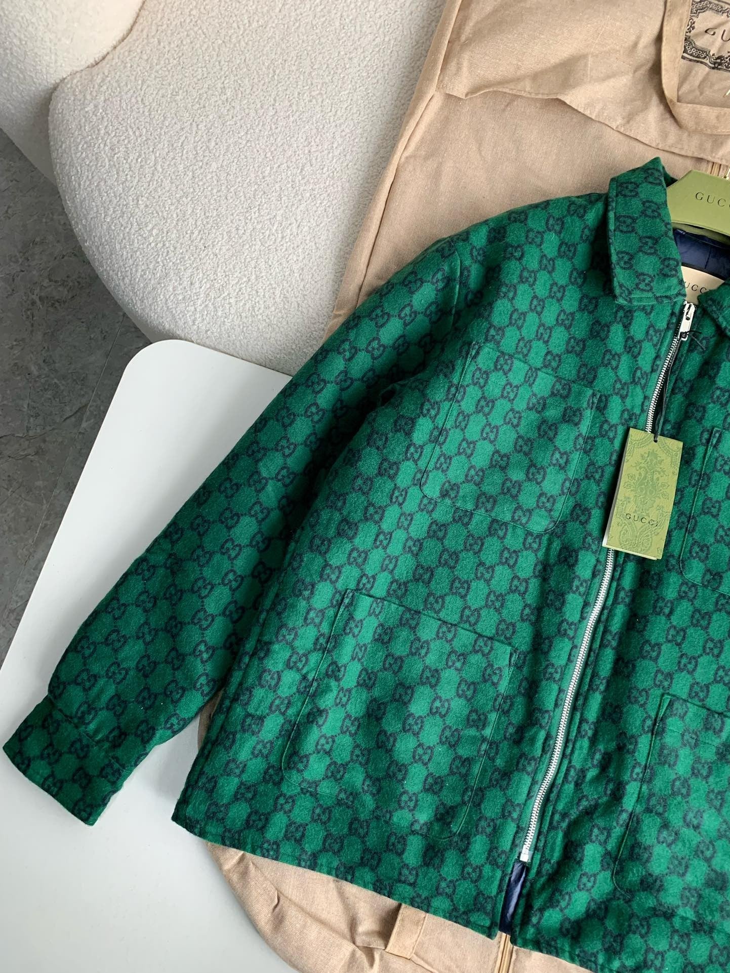Monogram Zip Jacket – Emerald Green