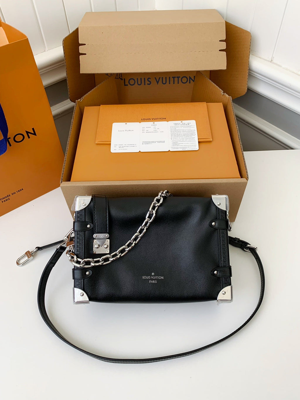 Side Trunk Calfskin Leather Bag