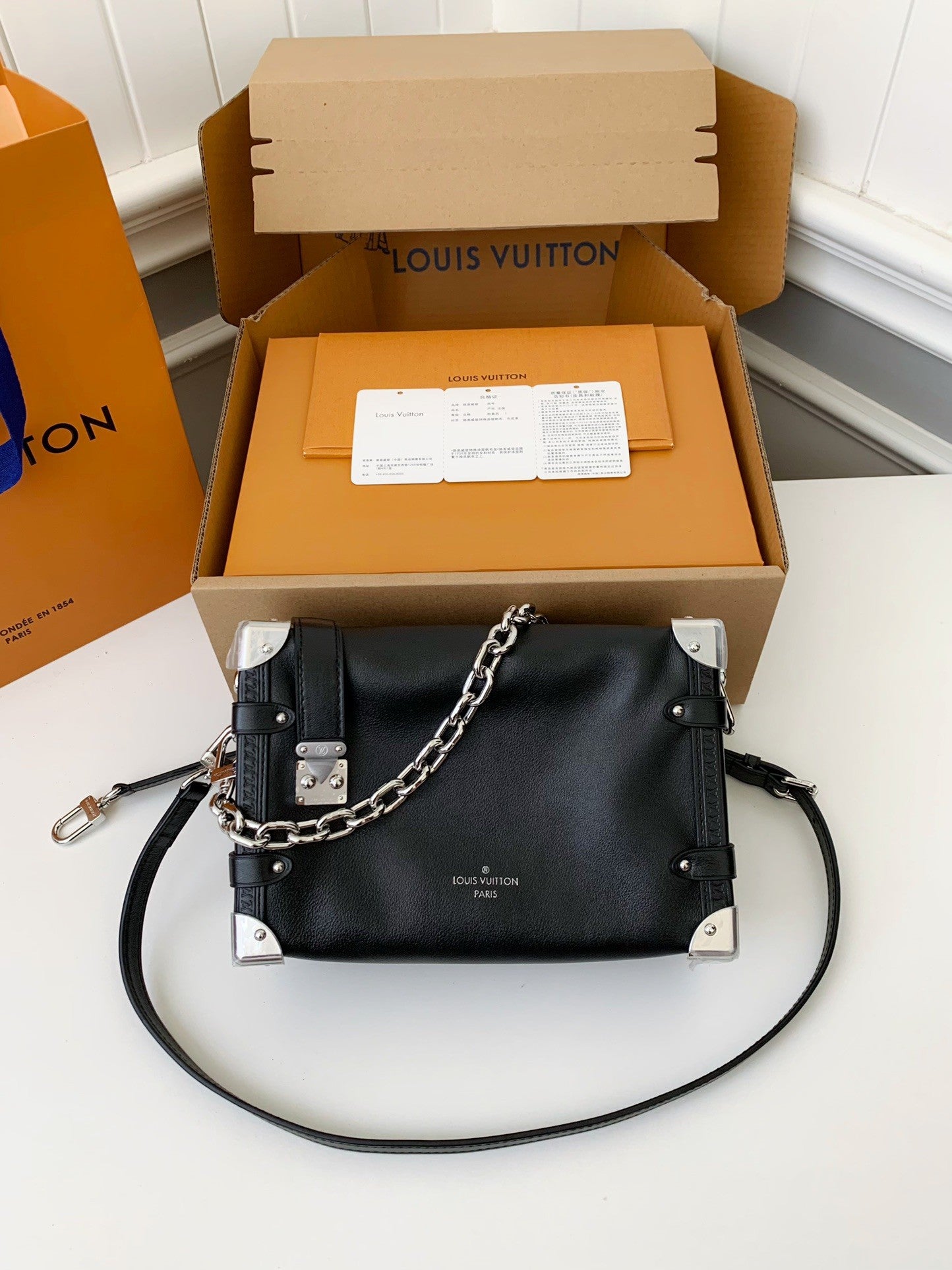 Side Trunk Calfskin Leather Bag