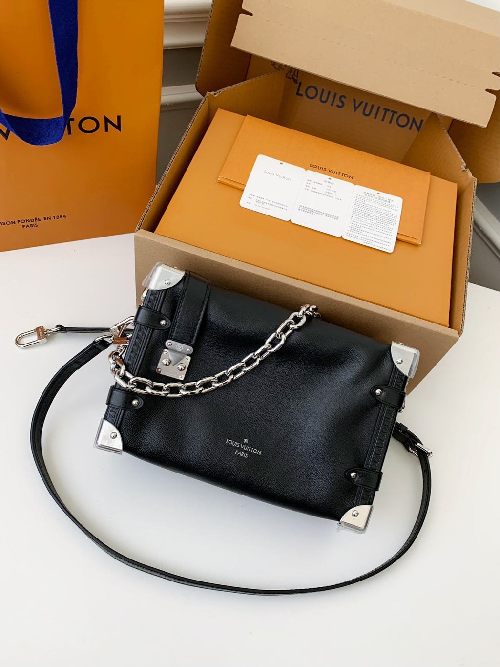 Side Trunk Calfskin Leather Bag