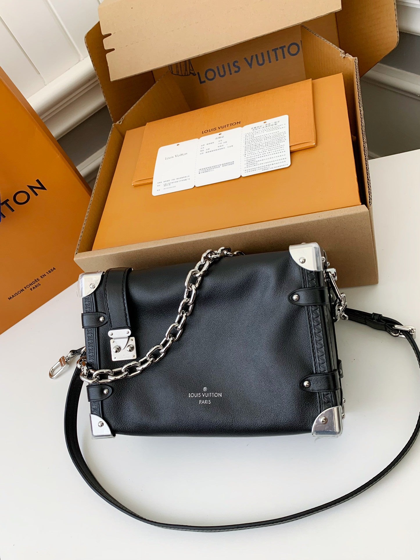 Side Trunk Calfskin Leather Bag