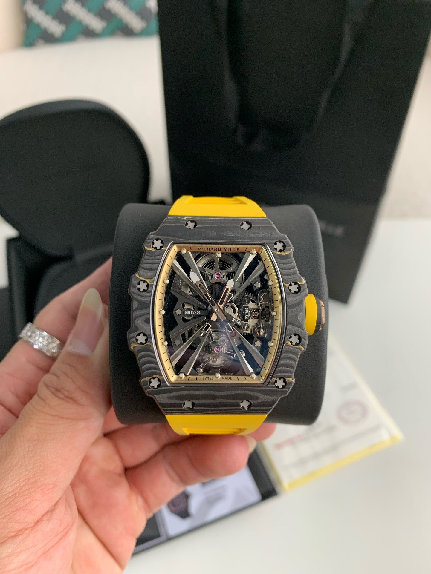 RM12-01 Skeleton Tourbillon Watch – NTPT Carbon Case, Yellow Strap, Limited Edition Style