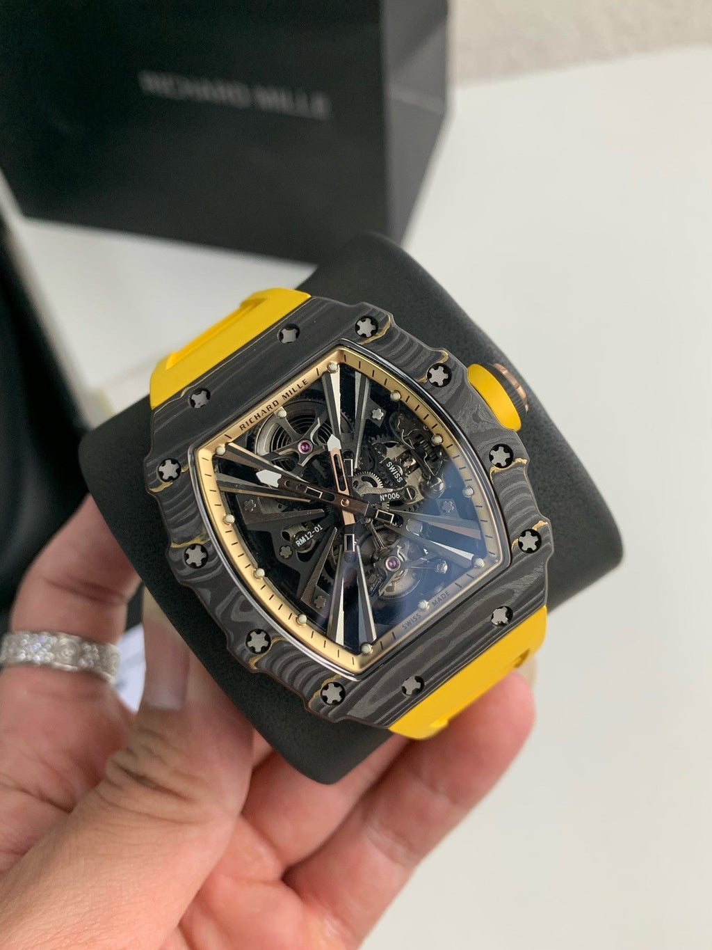 RM12-01 Skeleton Tourbillon Watch – NTPT Carbon Case, Yellow Strap, Limited Edition Style
