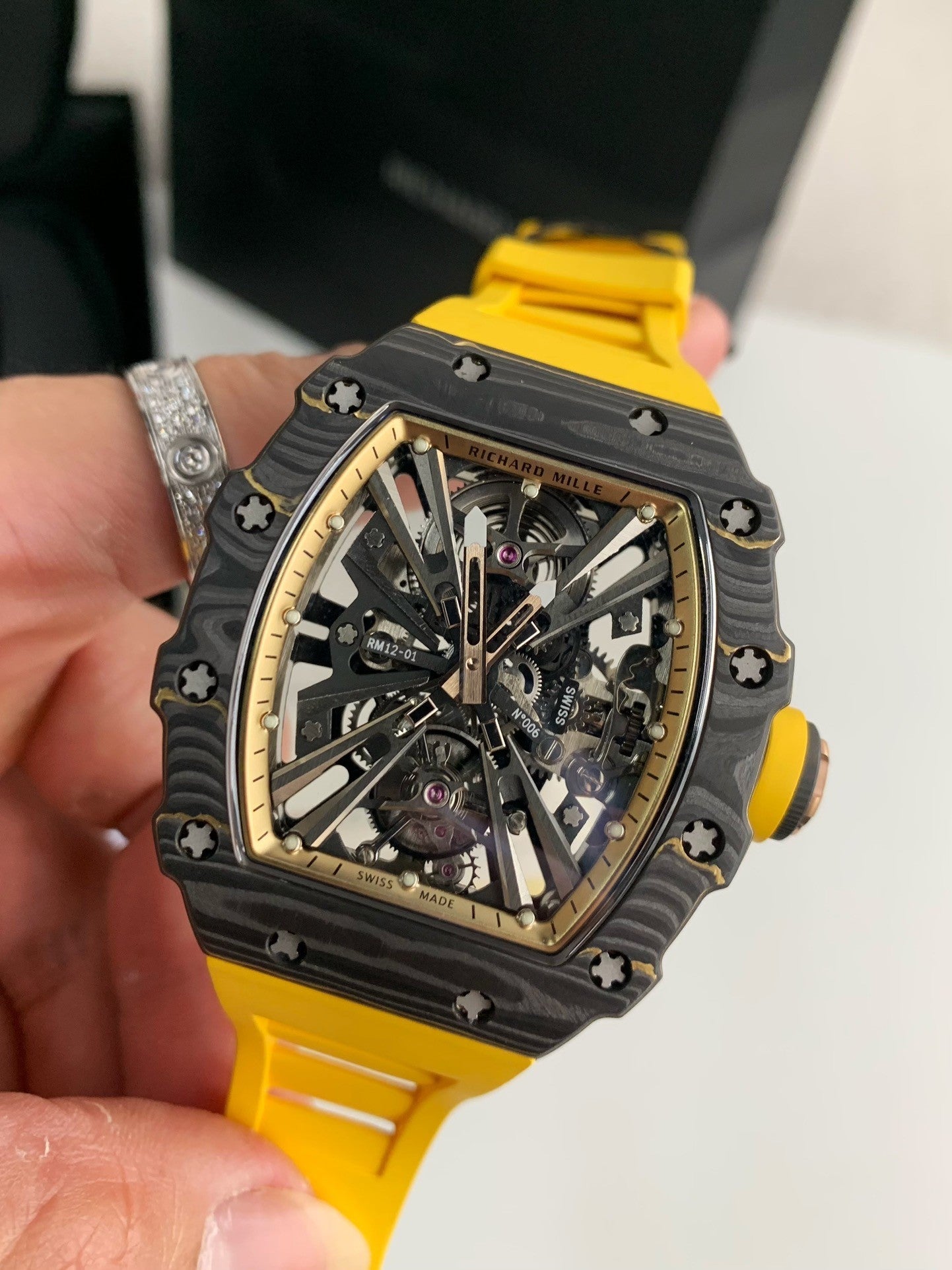 RM12-01 Skeleton Tourbillon Watch – NTPT Carbon Case, Yellow Strap, Limited Edition Style