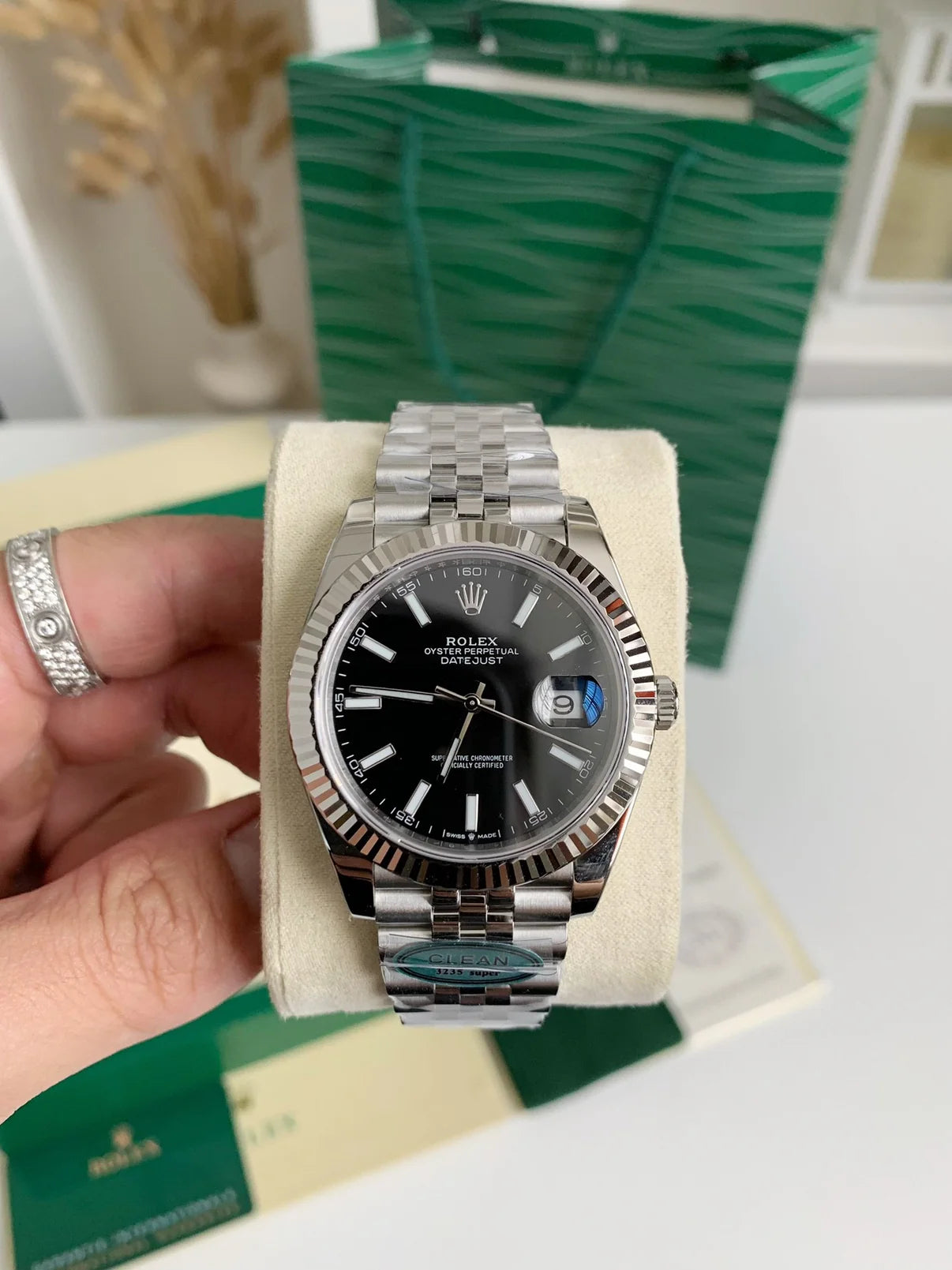 Datejust Style Watch – Black Dial, Fluted Bezel, 41mm Stainless Steel