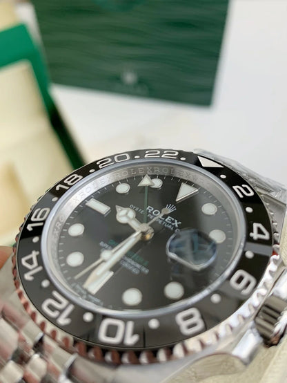 GMT-Master II Style Watch – Stainless Steel, Black Dial, 40mm