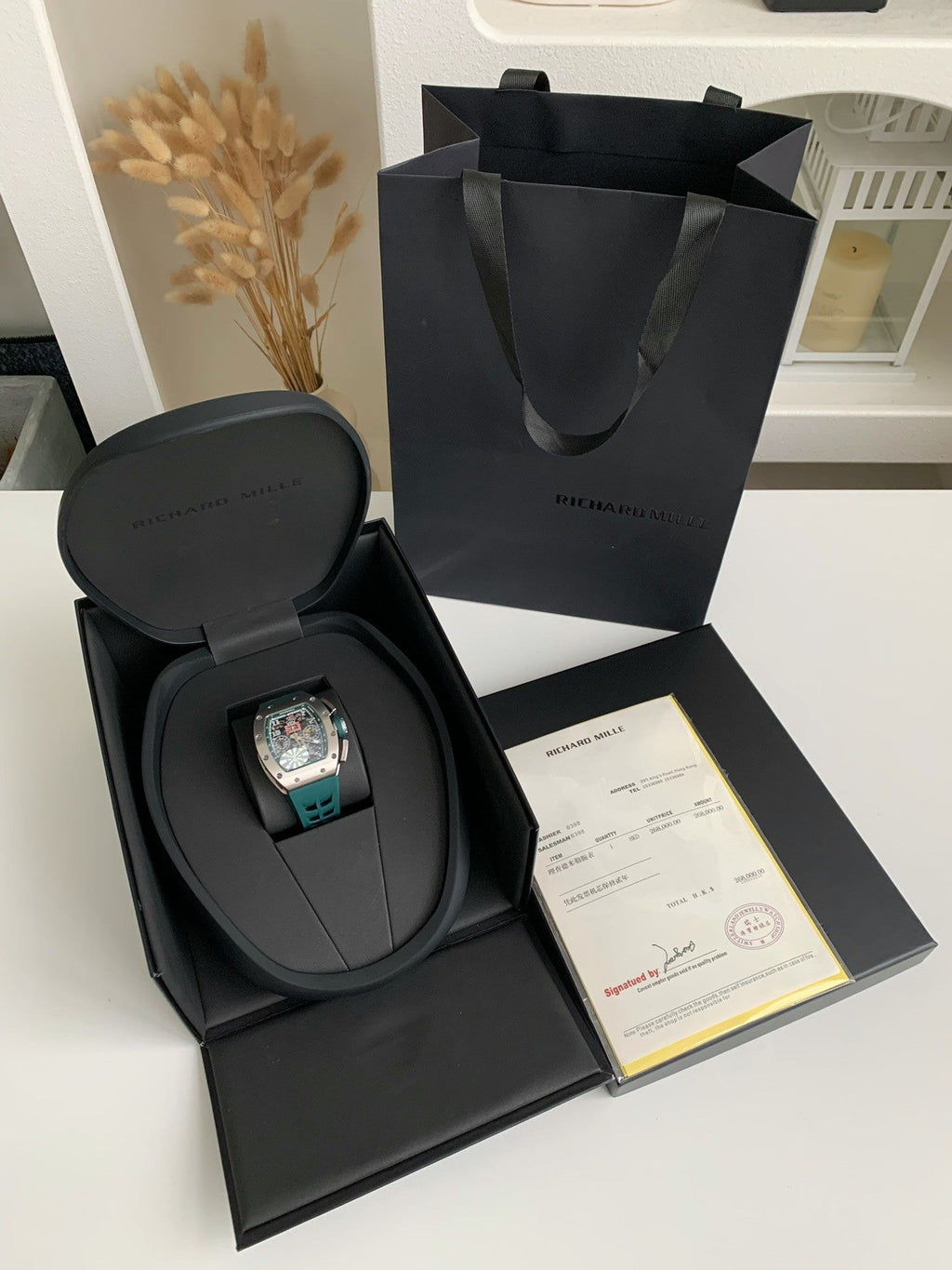 Chronograph Watch – Skeleton Dial, Titanium Case, Green Rubber Strap