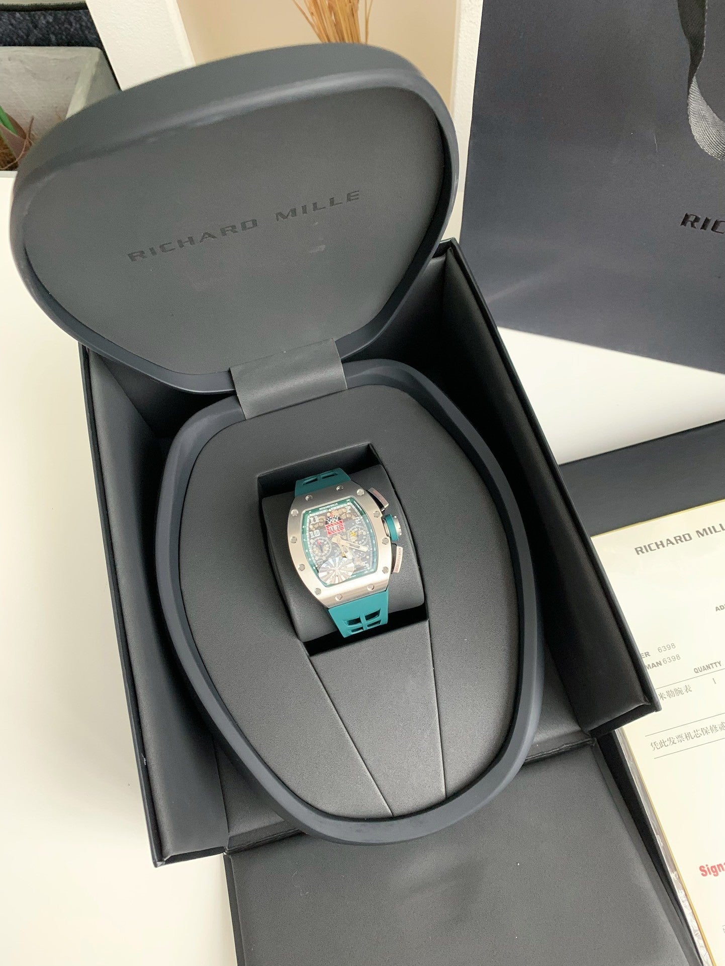 Chronograph Watch – Skeleton Dial, Titanium Case, Green Rubber Strap