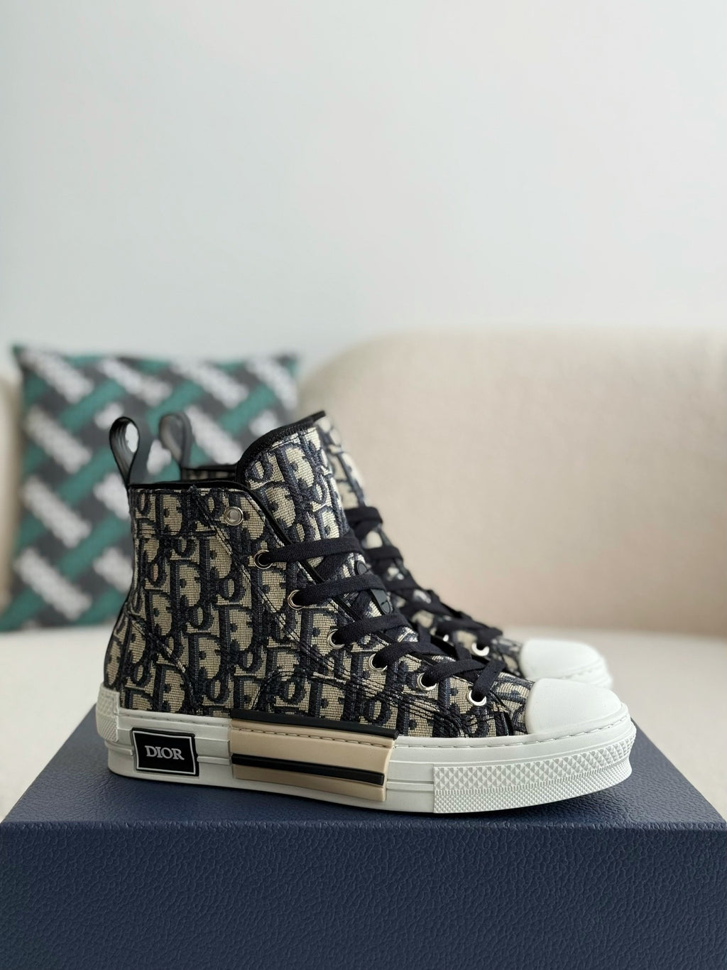 B23 Oblique High-Top Sneaker – Beige Monogram Canvas