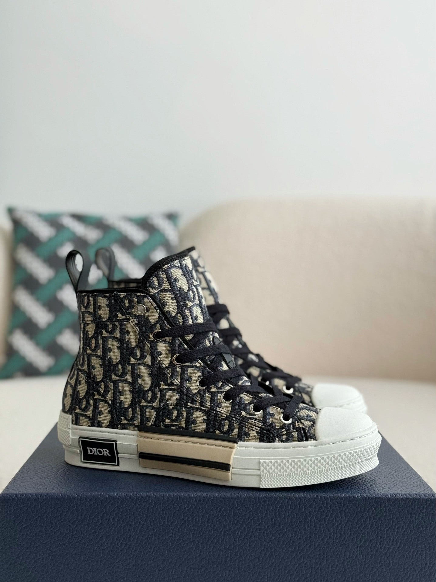 B23 Oblique High-Top Sneaker – Beige Monogram Canvas