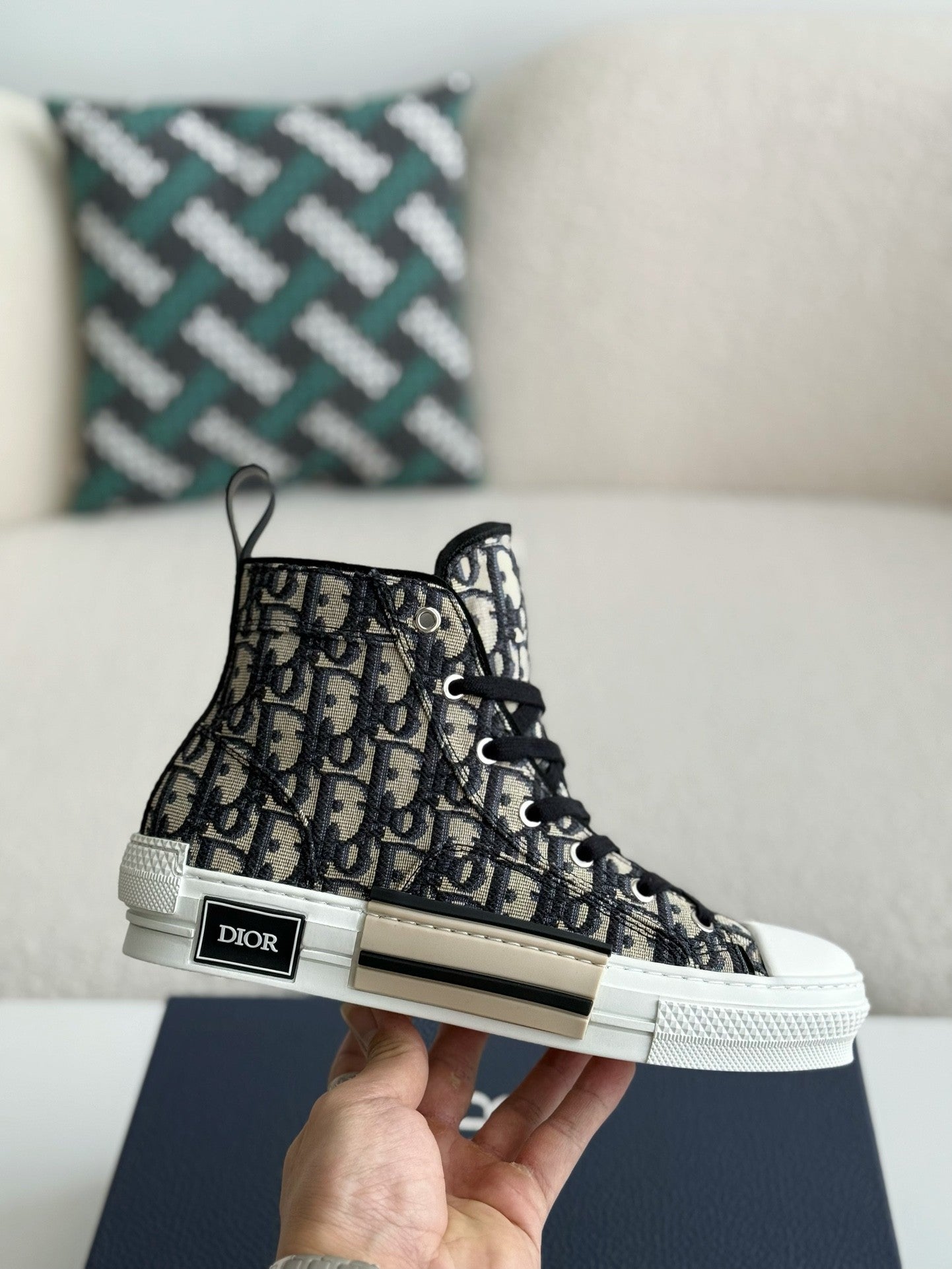 B23 Oblique High-Top Sneaker – Beige Monogram Canvas