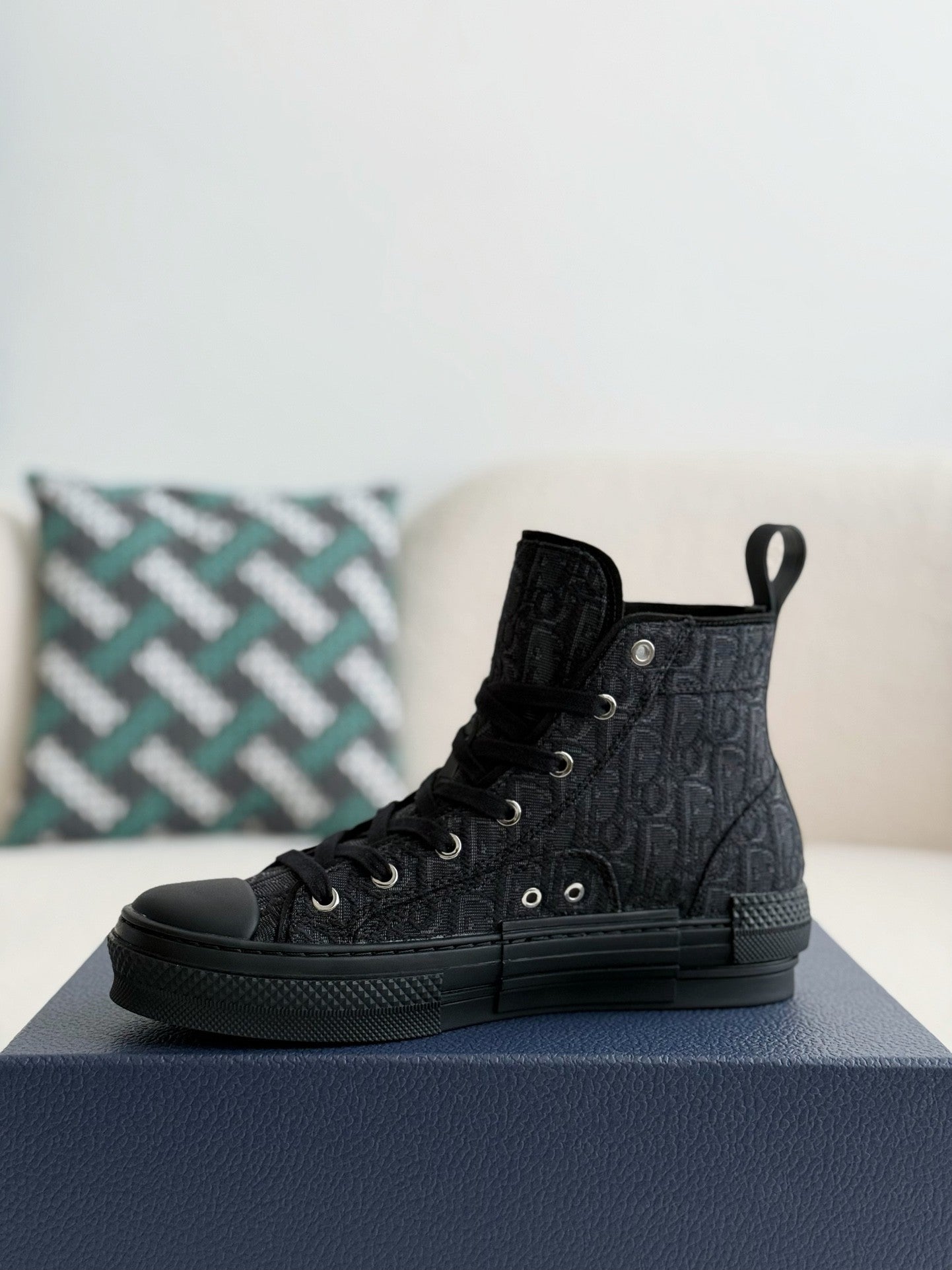 Dior B23 Oblique High-Top Sneaker – Black Logo Print Canvas