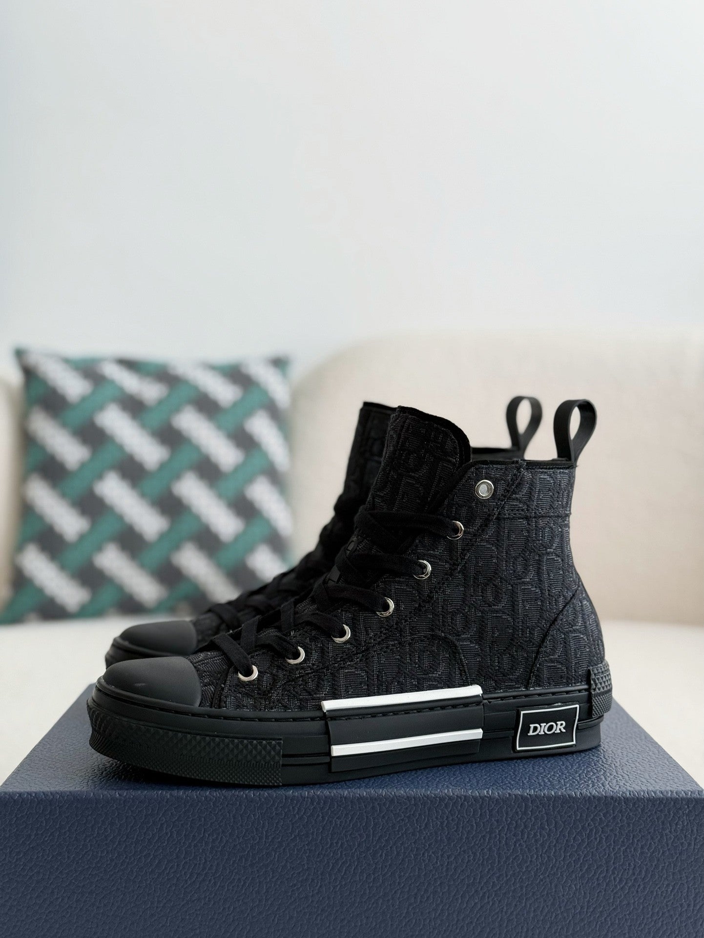 Dior B23 Oblique High-Top Sneaker – Black Logo Print Canvas