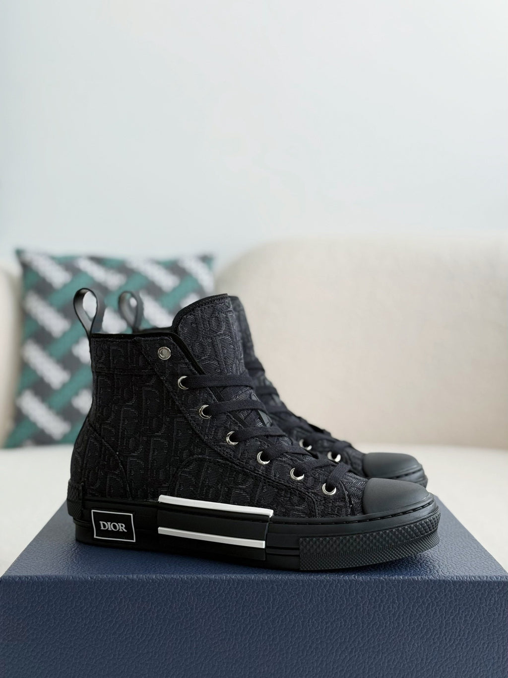 Dior B23 Oblique High-Top Sneaker – Black Logo Print Canvas