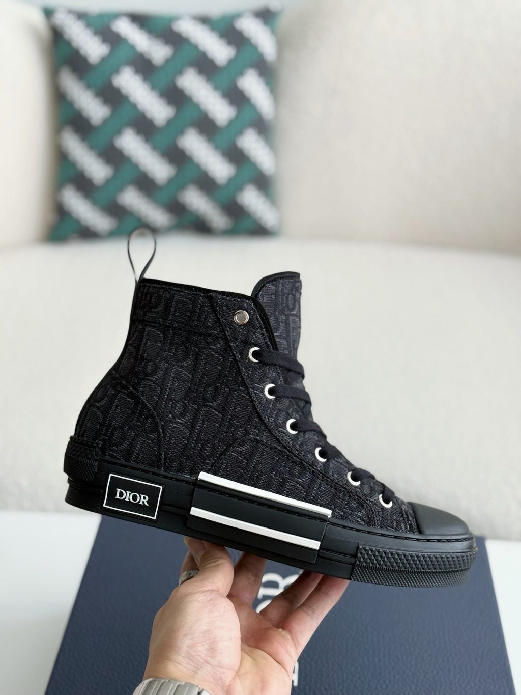 Dior B23 Oblique High-Top Sneaker – Black Logo Print Canvas