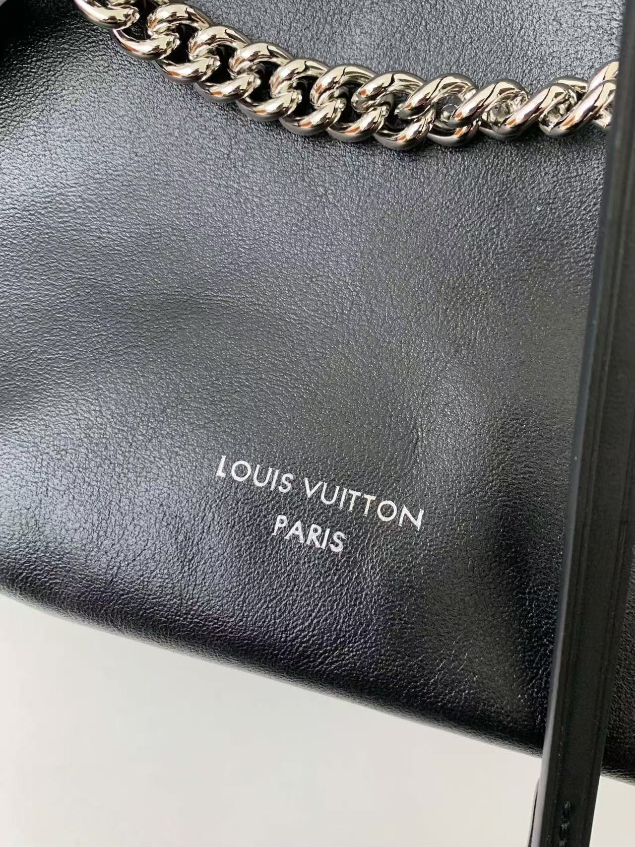 Black Leather Carryall Handbag with Chain Detail