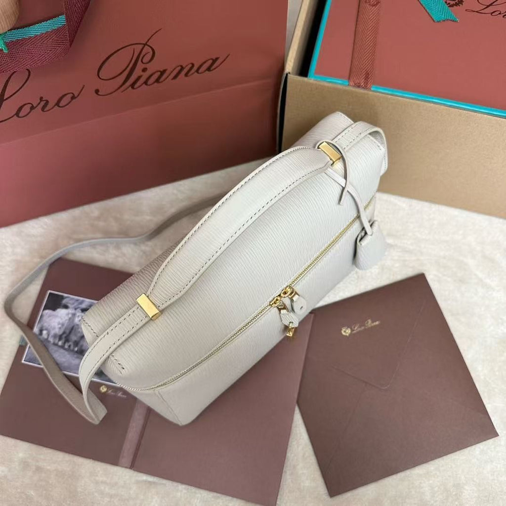 Wine White Leather & Canvas Crossbody Bag