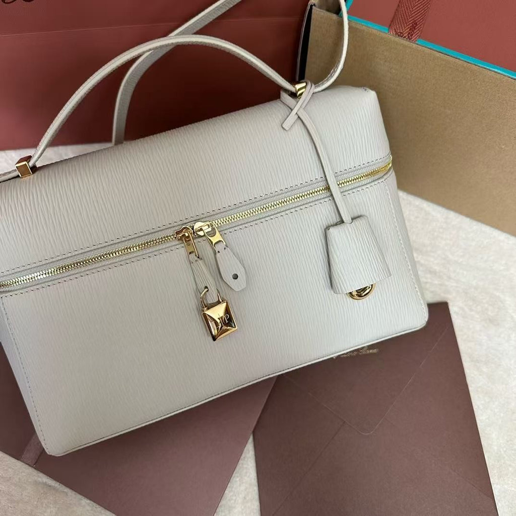 Wine White Leather & Canvas Crossbody Bag