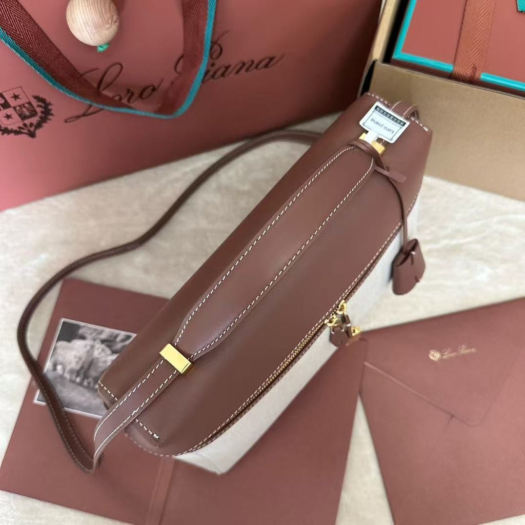 Wine Red Leather & Canvas Crossbody Bag