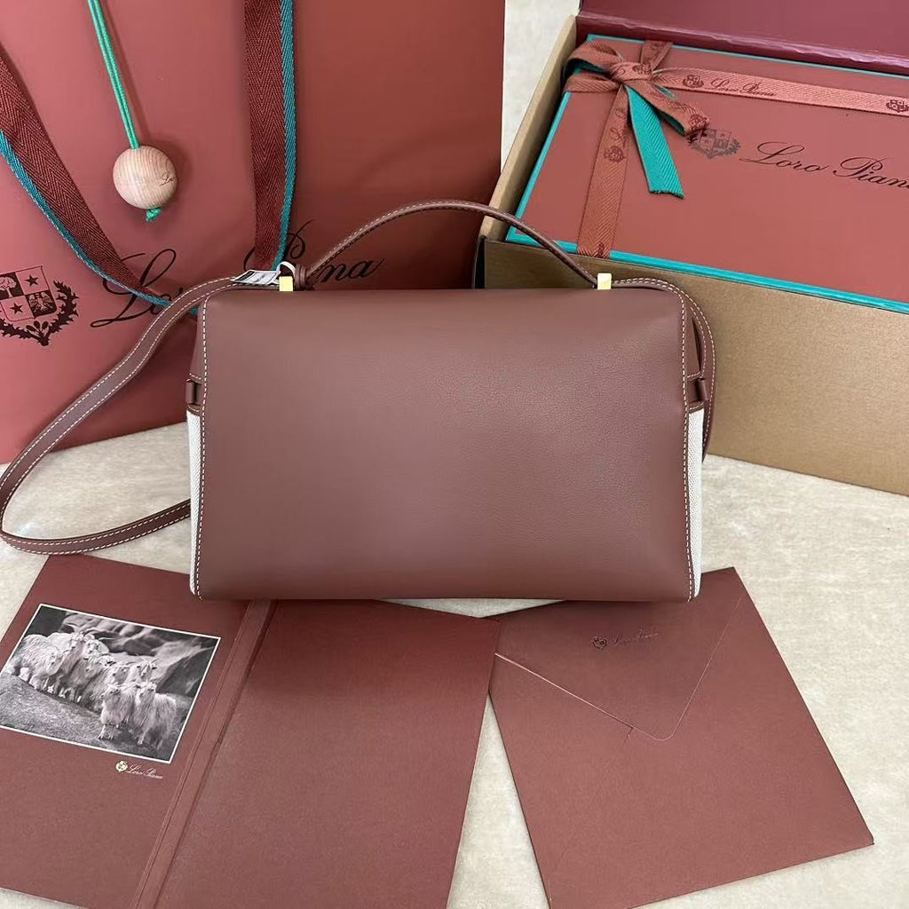 Wine Red Leather & Canvas Crossbody Bag