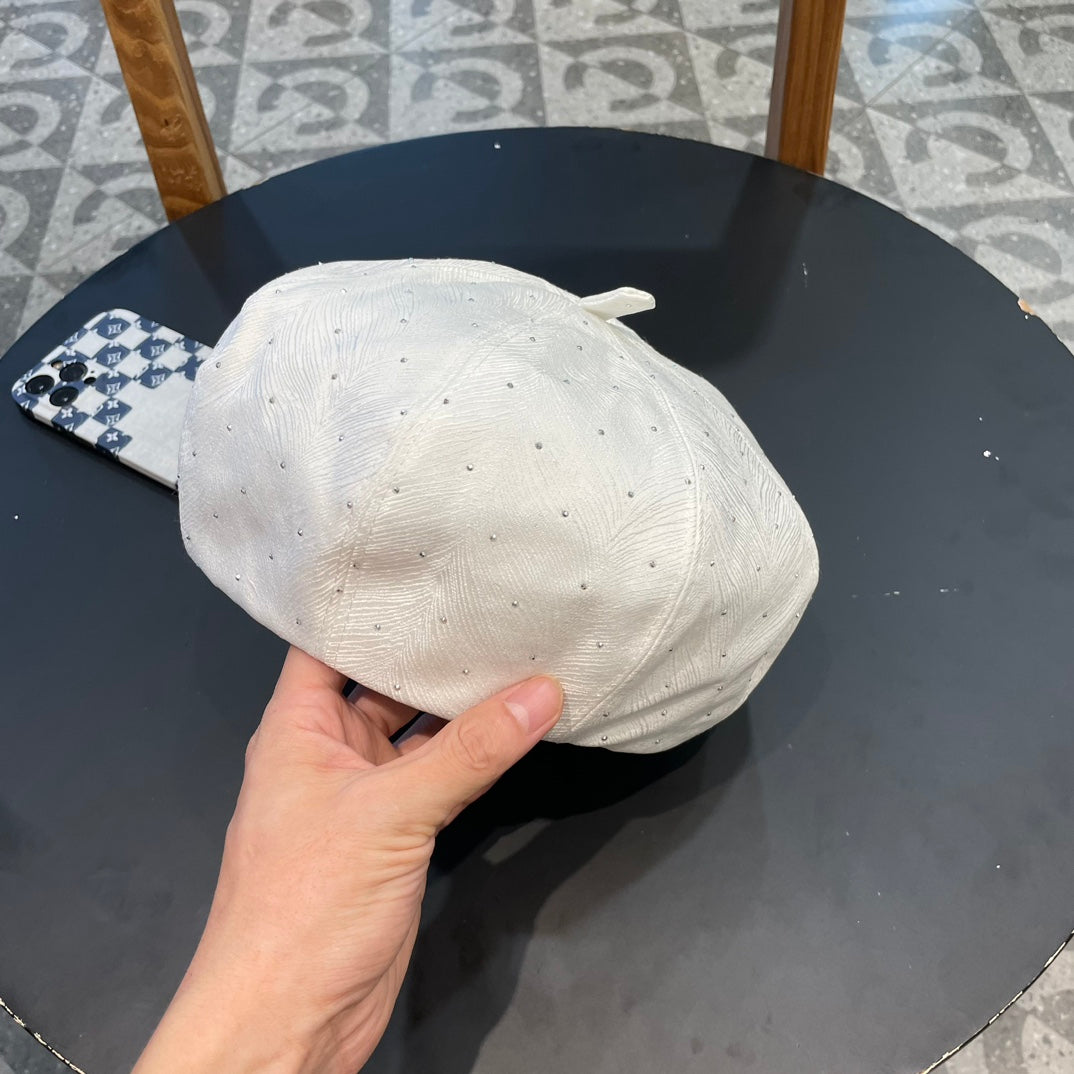 Embellished Tweed Baker Boy Cap with Iconic Logo Patch