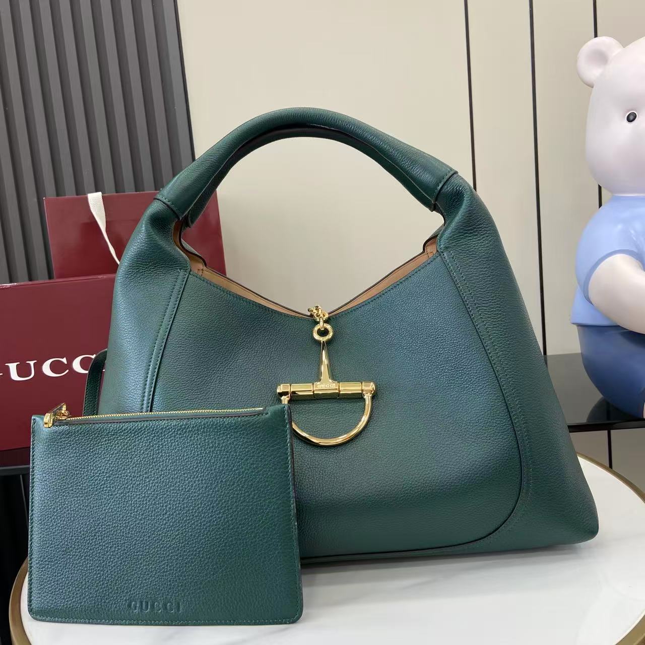 Softbit Style Deep Green Grained Leather Shoulder Bag