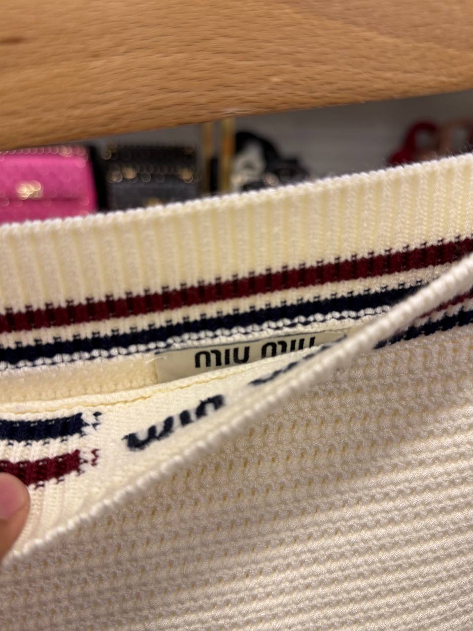 Cropped Textured Knit Top With Contrasting Stripes In