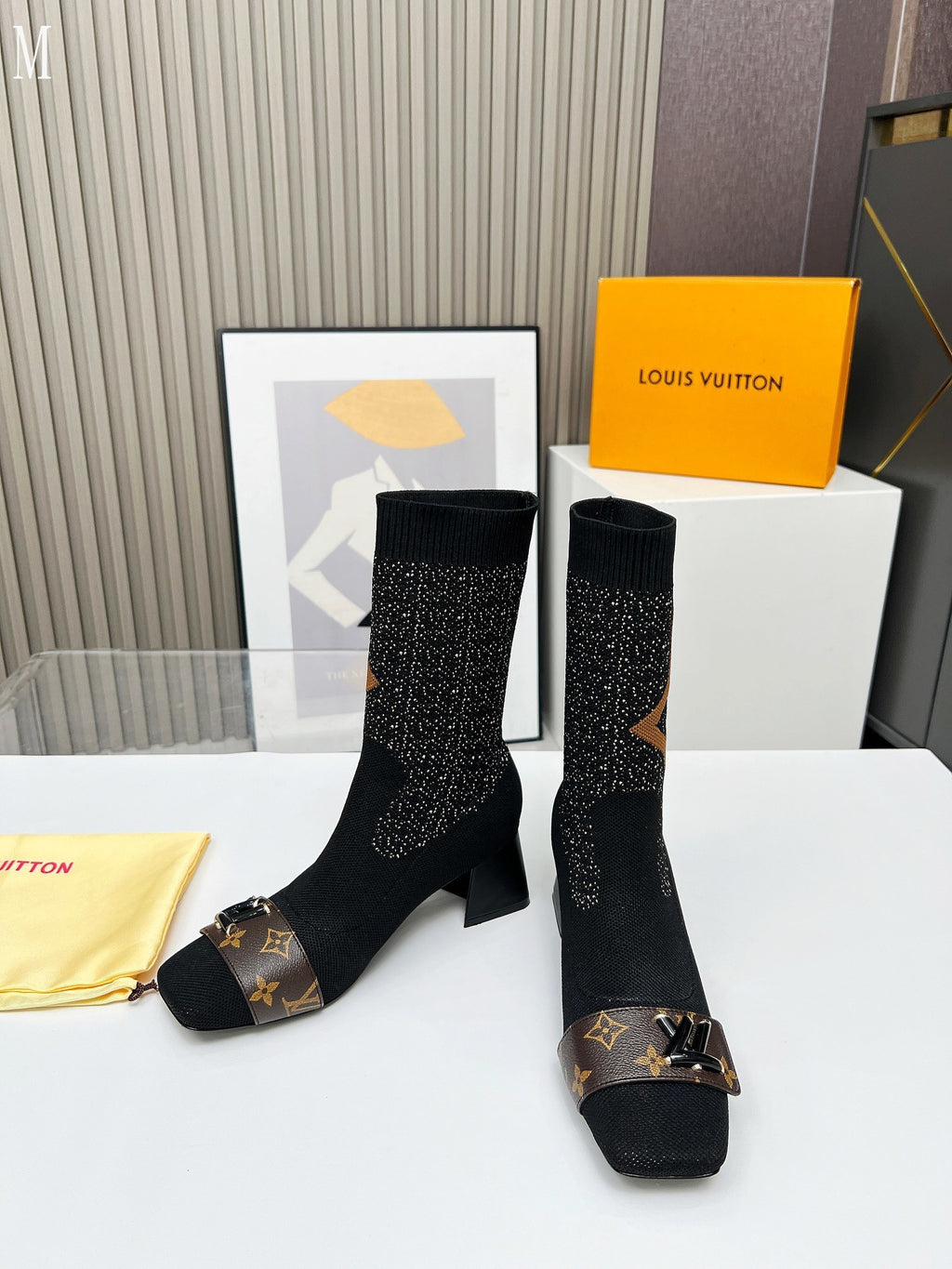 Monogram Knit Sock Ankle Boots