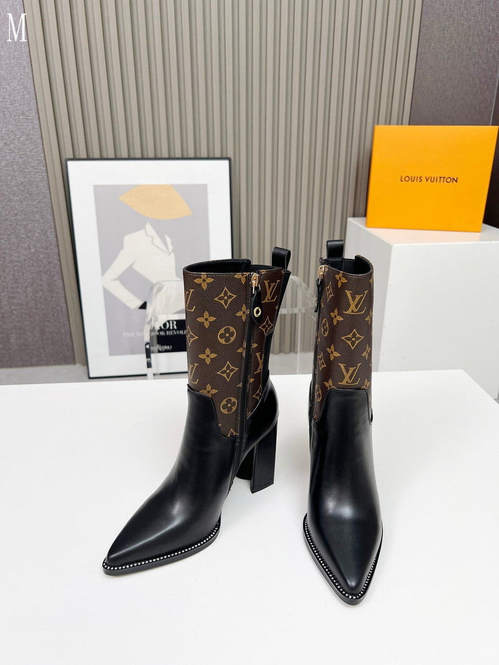 Monogram Leather & Fabric Ankle Boots