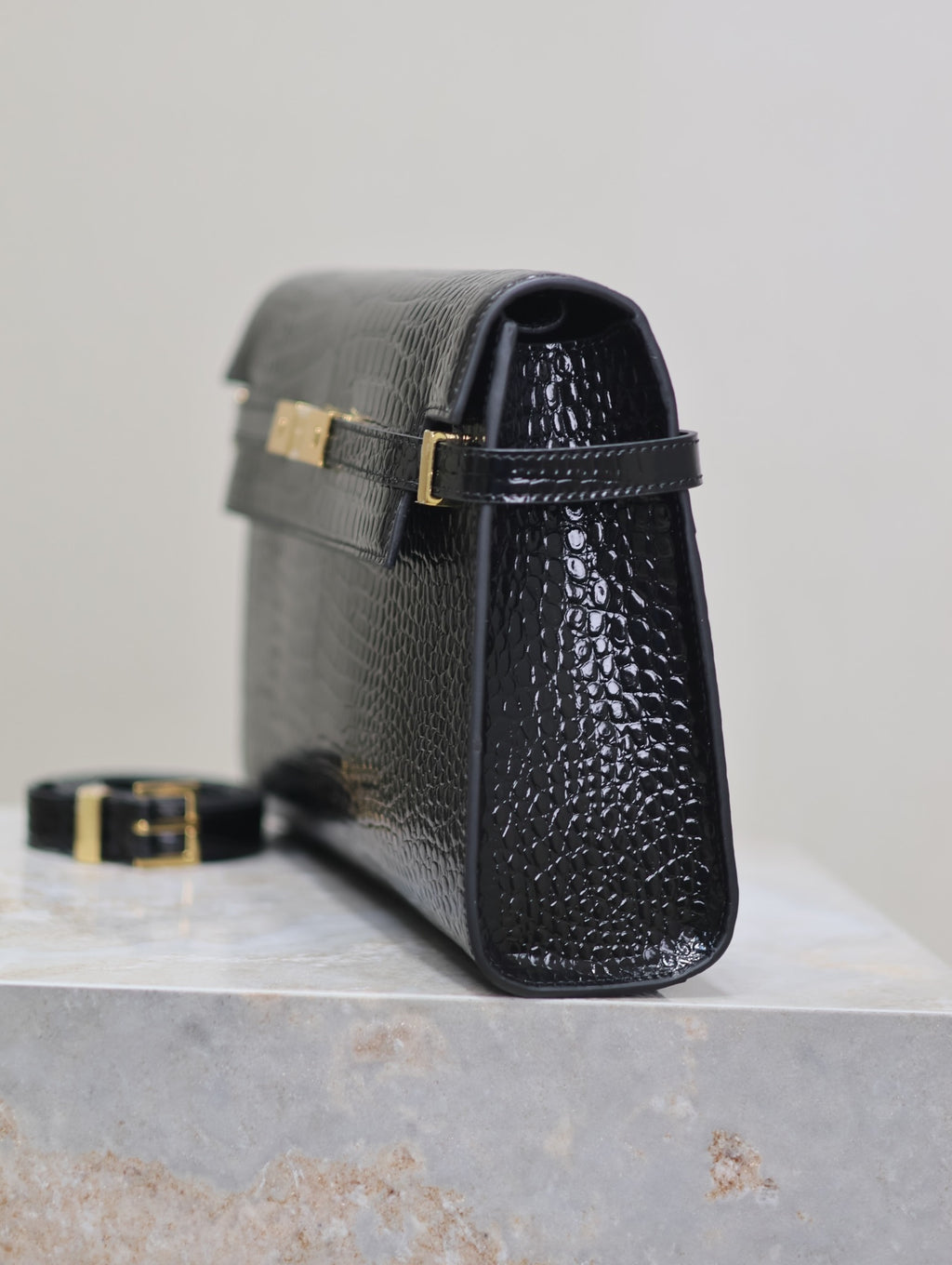 Crocodile-Embossed Leather Chain Bag