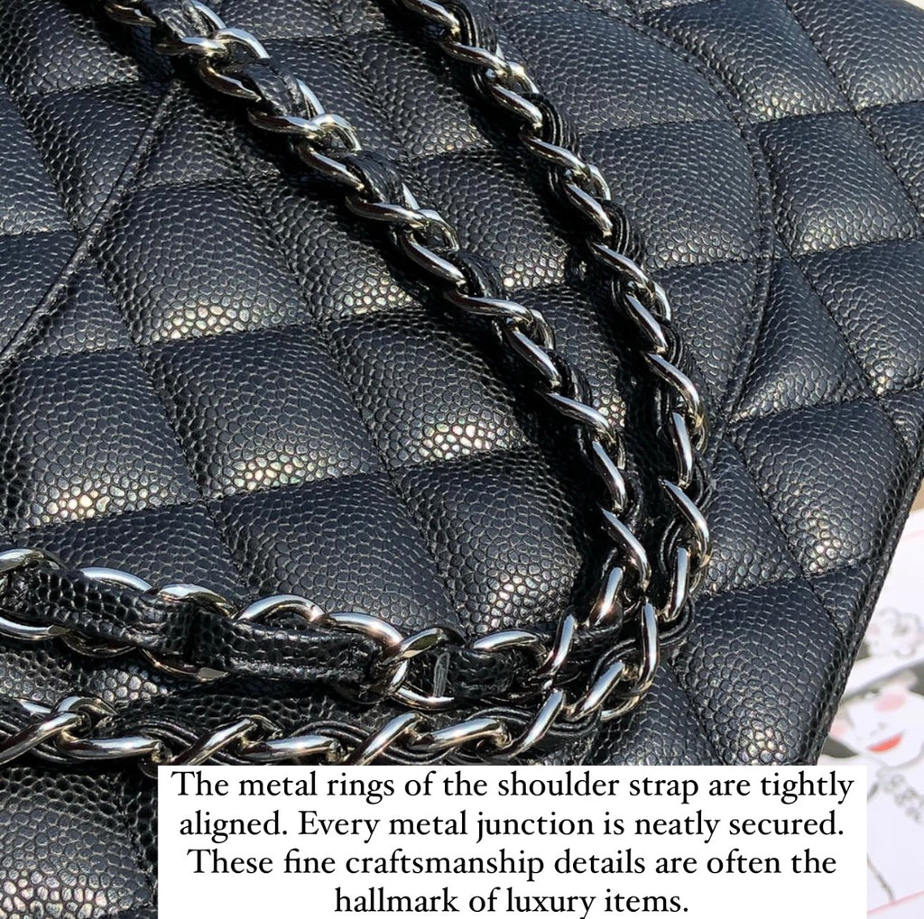 3.55 Large Caviar Leather Classic Double Flap Bag - Silver hardware