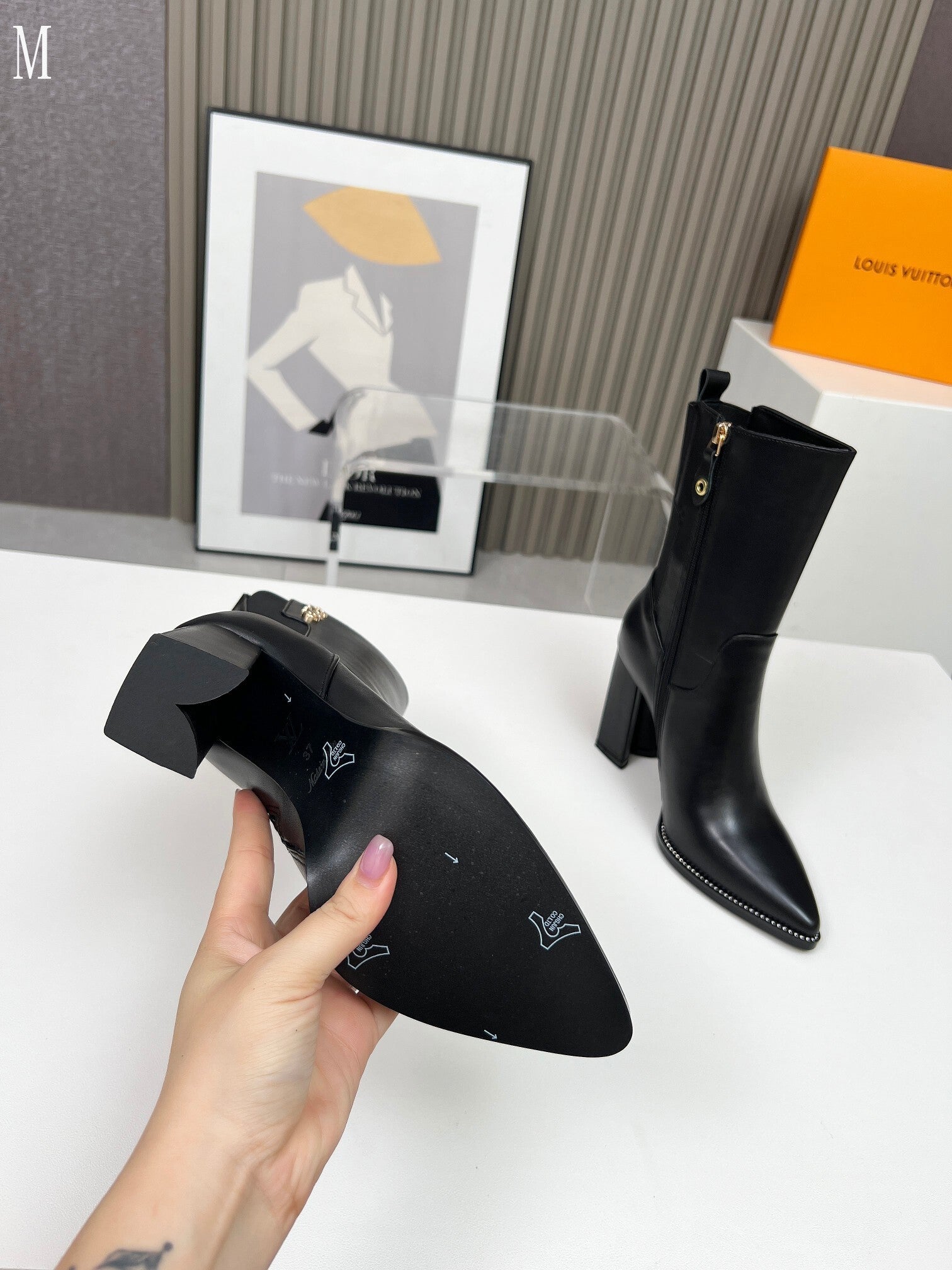 Smooth Leather Stud-Detail Ankle Boots