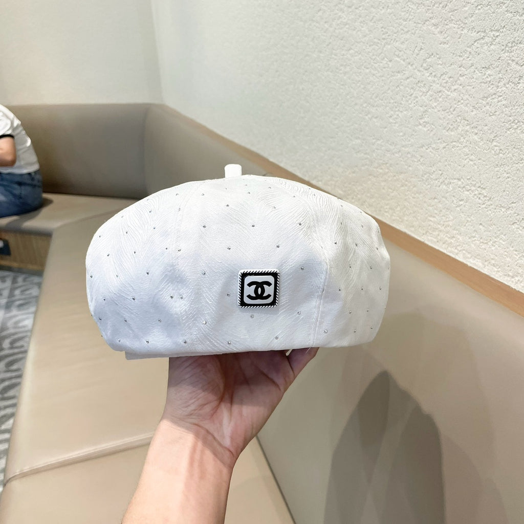 Embellished Tweed Baker Boy Cap with Iconic Logo Patch