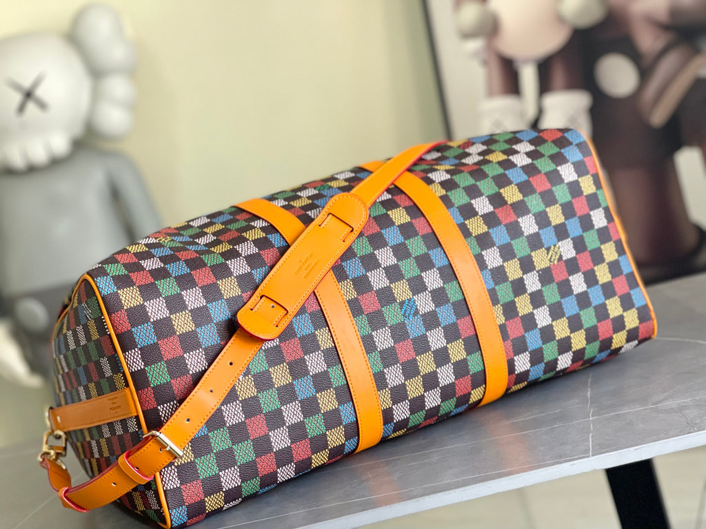 Keepall Bandoulière 50 – Multicolor Damier Canvas with Leather Trim
