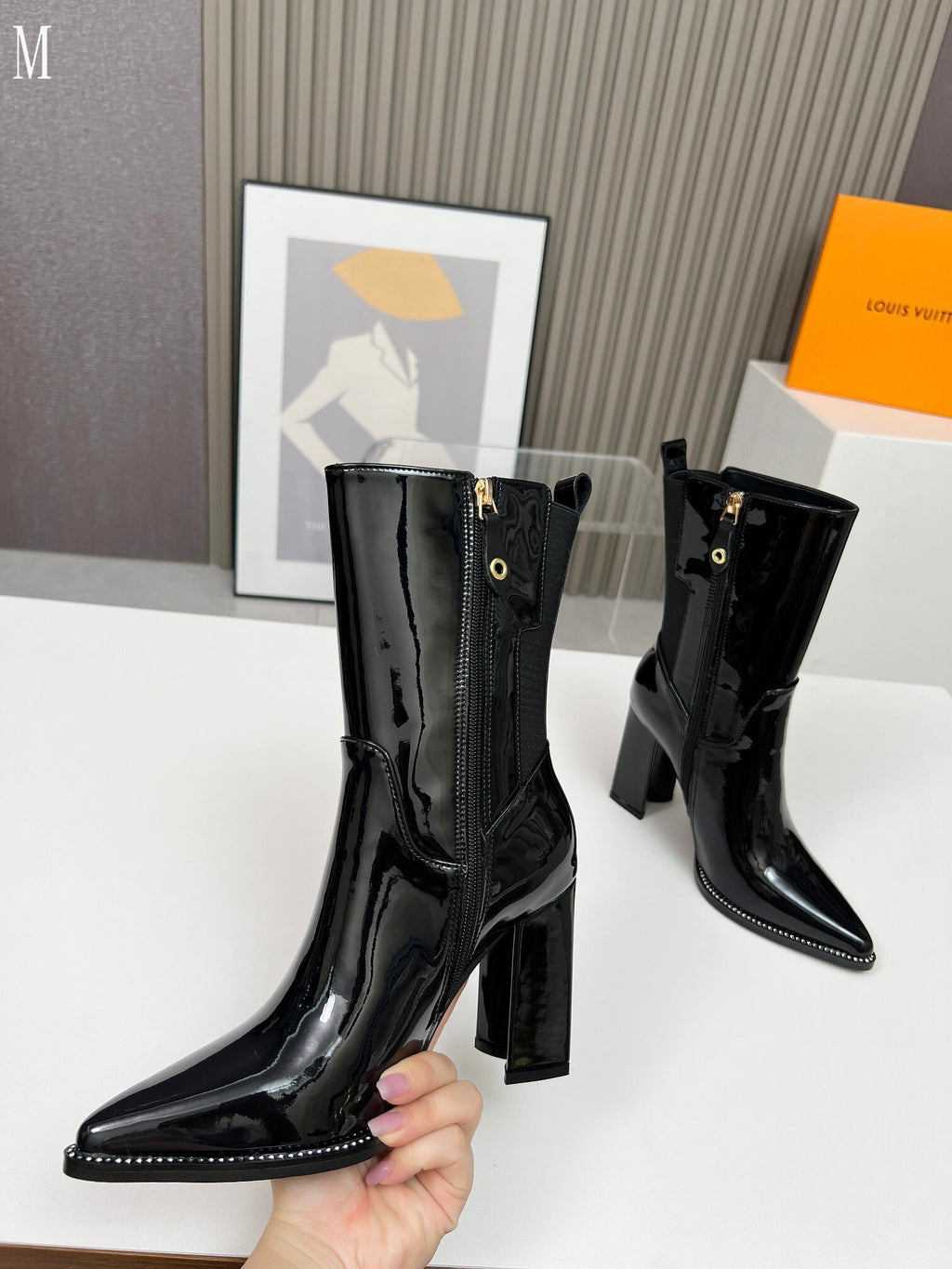 Smooth Leather Mid-Calf Ankle Boots