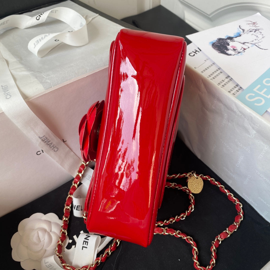 Camellia Patent Flap Bag