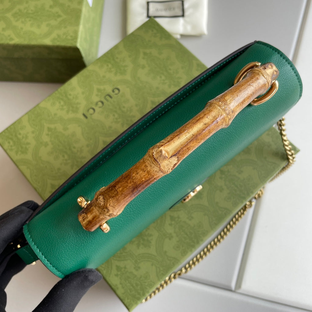 Bamboo Handle Leather Wallet with Chain