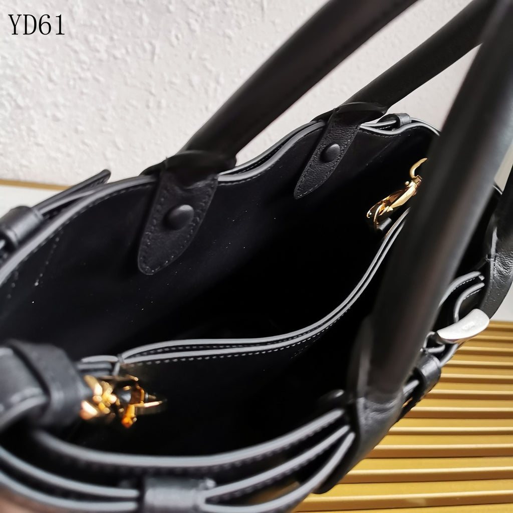 Buckle Belted Medium Leather Tote Bag