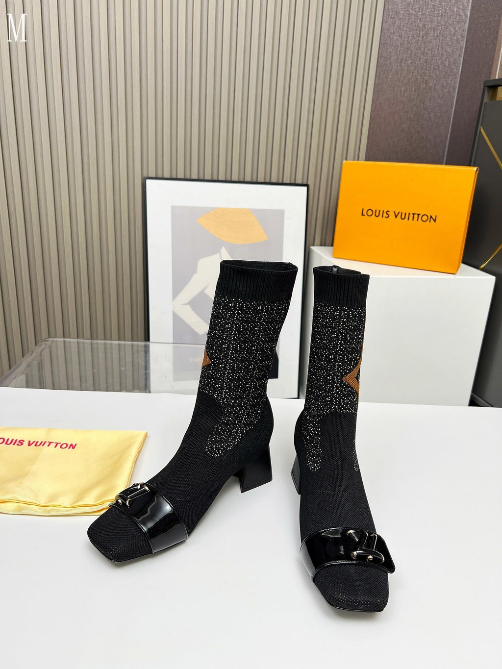 Monogram Knit Sock Ankle Boots