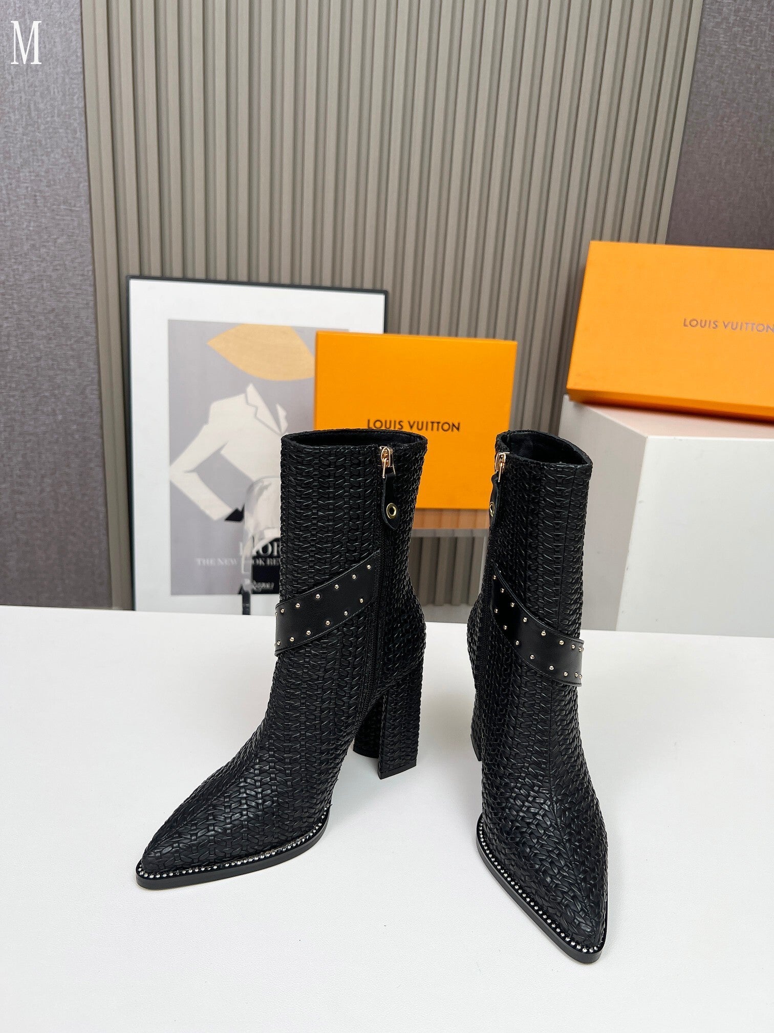 Knit & Leather Block Heel Ankle Boots