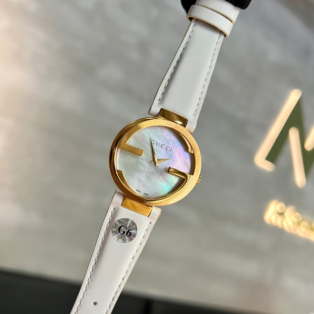 Women's 37mm Watch – White Leather Strap & Gold-Tone Bezel