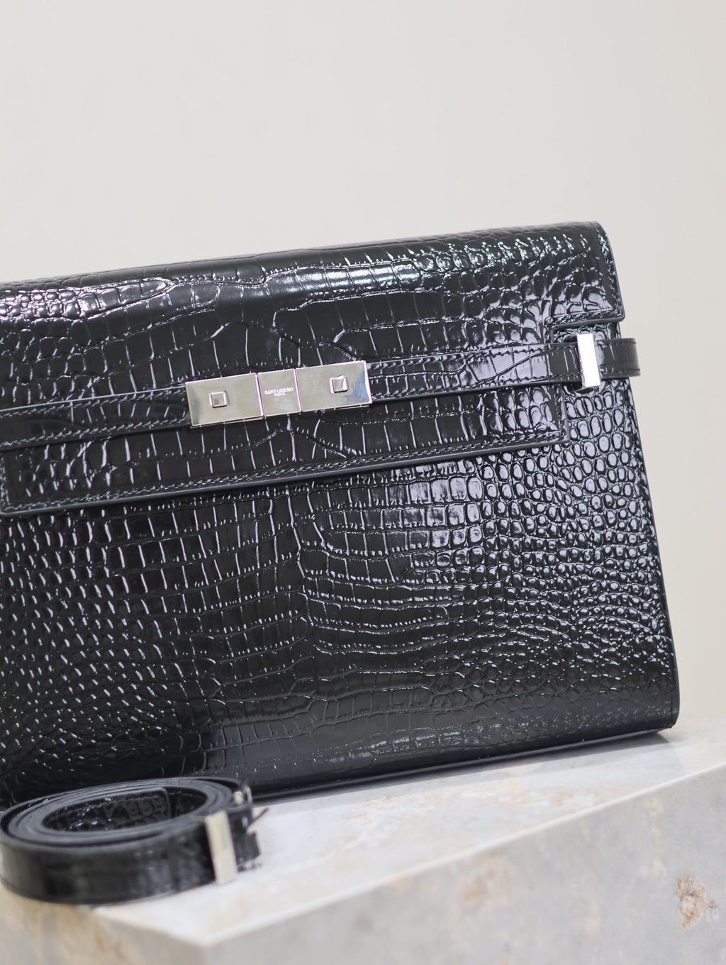 Crocodile-Embossed Leather Chain Bag