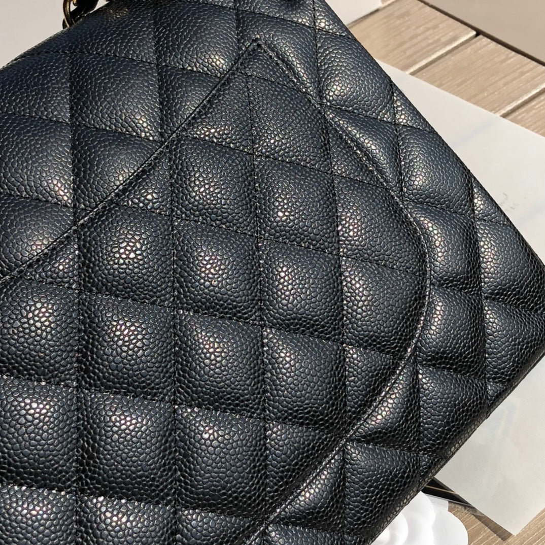 3.55 Large Caviar Leather Classic Double Flap Bag - Gold hardware