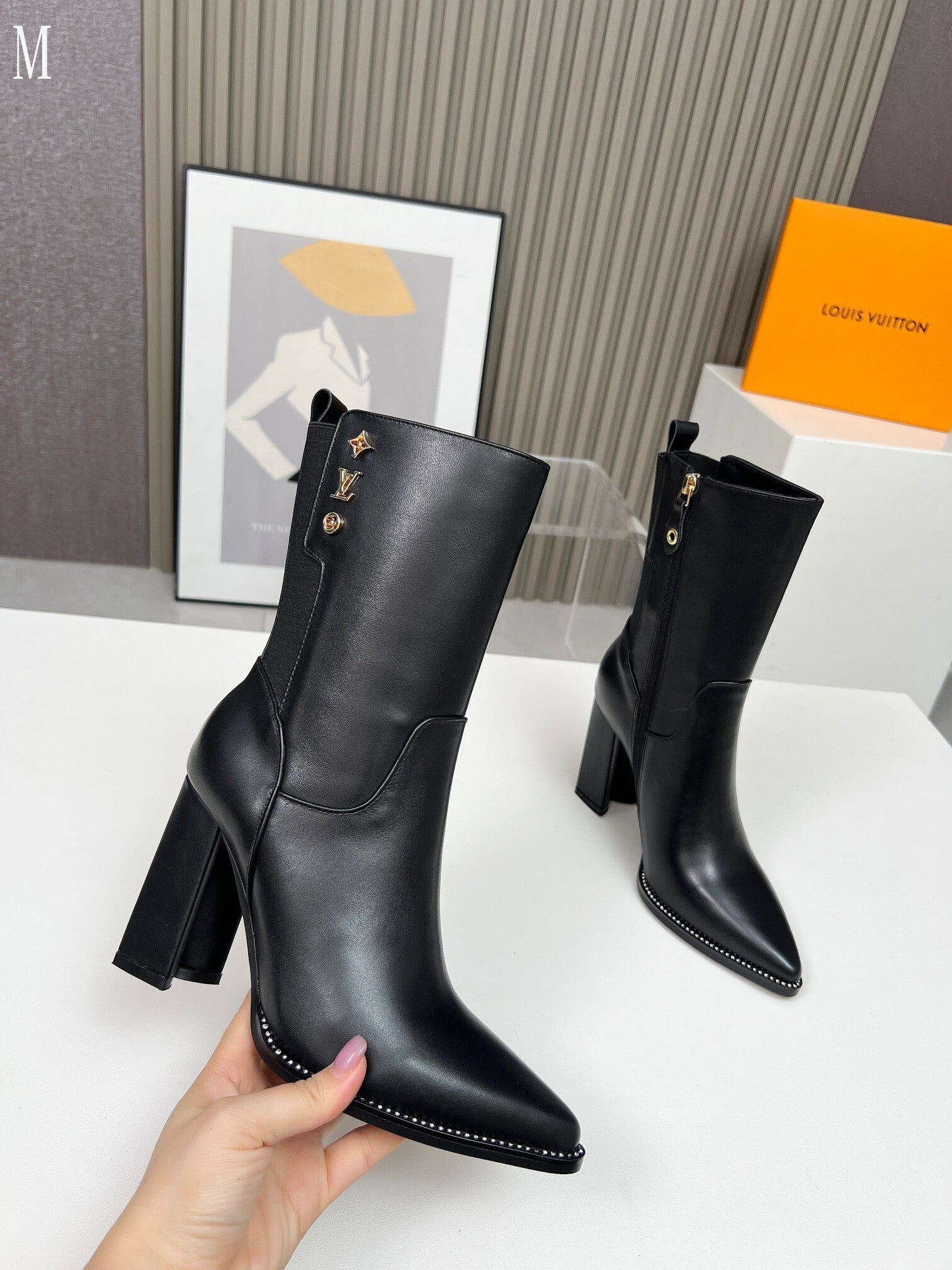 Smooth Leather Stud-Detail Ankle Boots