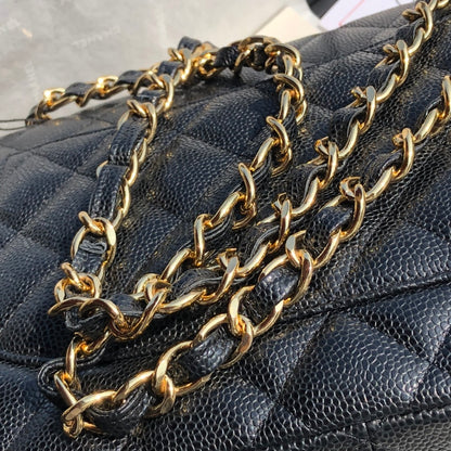 3.55 Large Caviar Leather Classic Double Flap Bag - Gold hardware