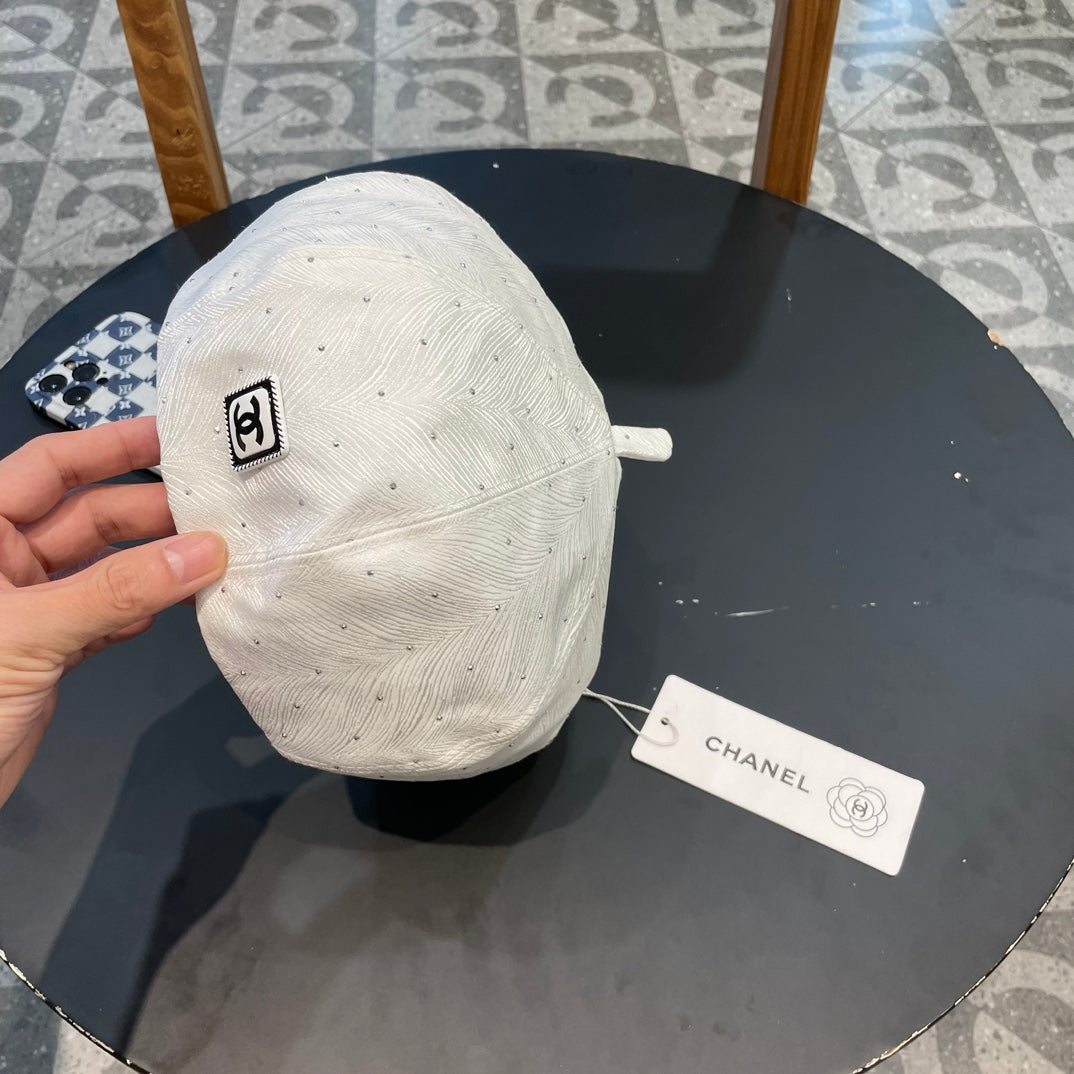 Embellished Tweed Baker Boy Cap with Iconic Logo Patch