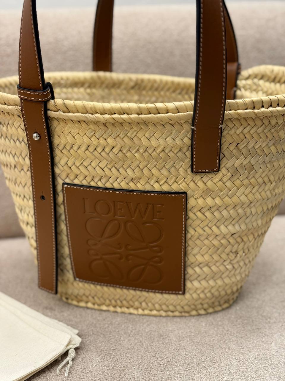 Basket Bag in Palm Leaf and Calfskin