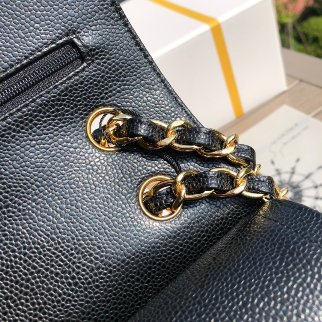 3.55 Large Caviar Leather Classic Double Flap Bag - Gold hardware